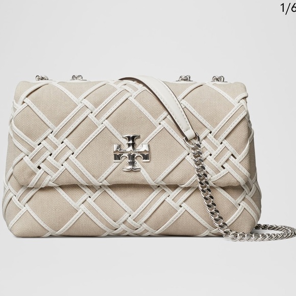 Tory Burch Beige Bag Kira Small Woven Canvas Convertible Shoulder Bag - Picture 1 of 8